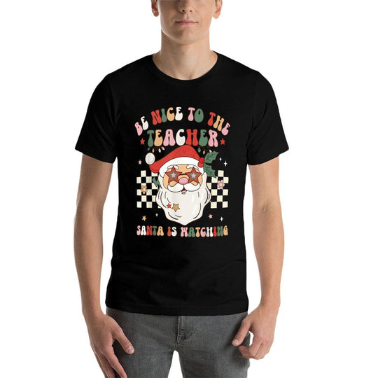 Be Nice To The Teacher Santa Is Watching Retro Christmas  Soft T-Shirt