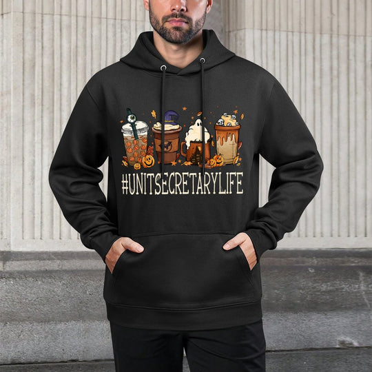 Unit Secretary Horror Fall Coffee Spooky Halloween Pumpkin Pilling-Resistant Hoodie