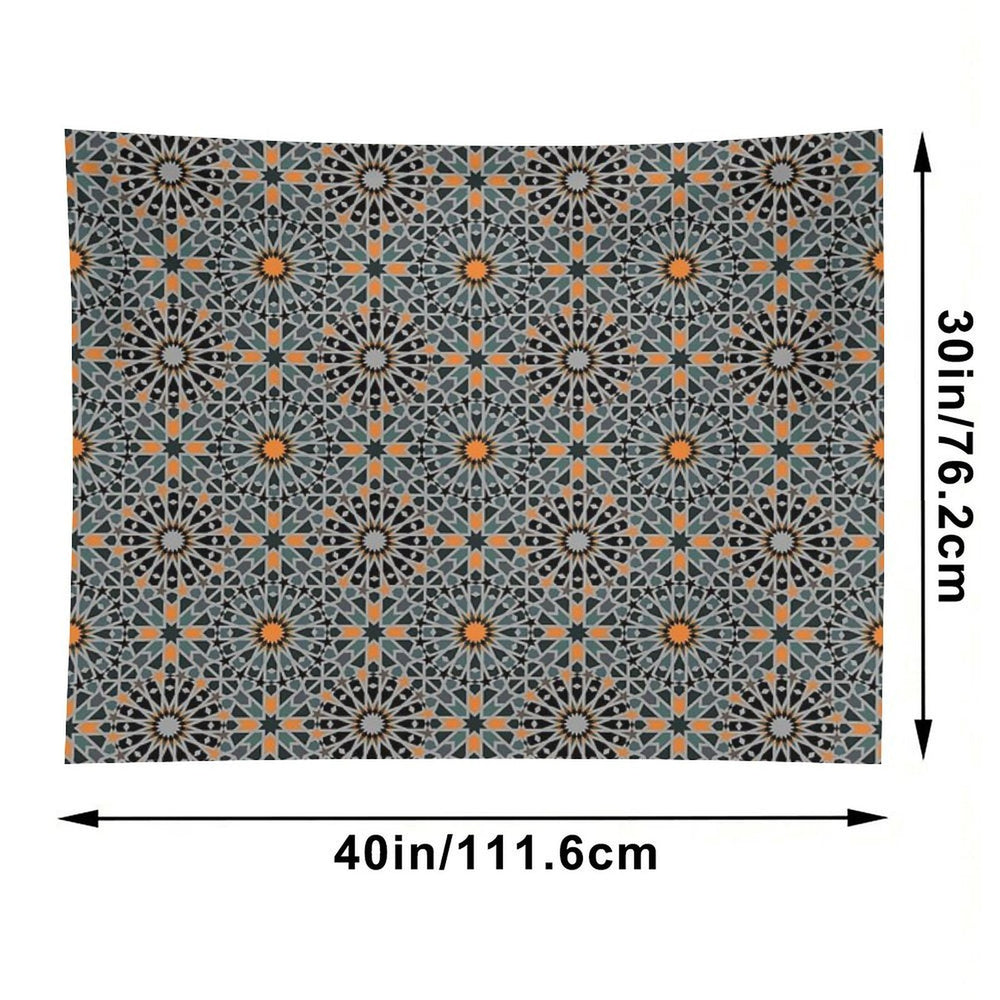 Celestial Illumination Orange Stars in Geometric Night Tapestry