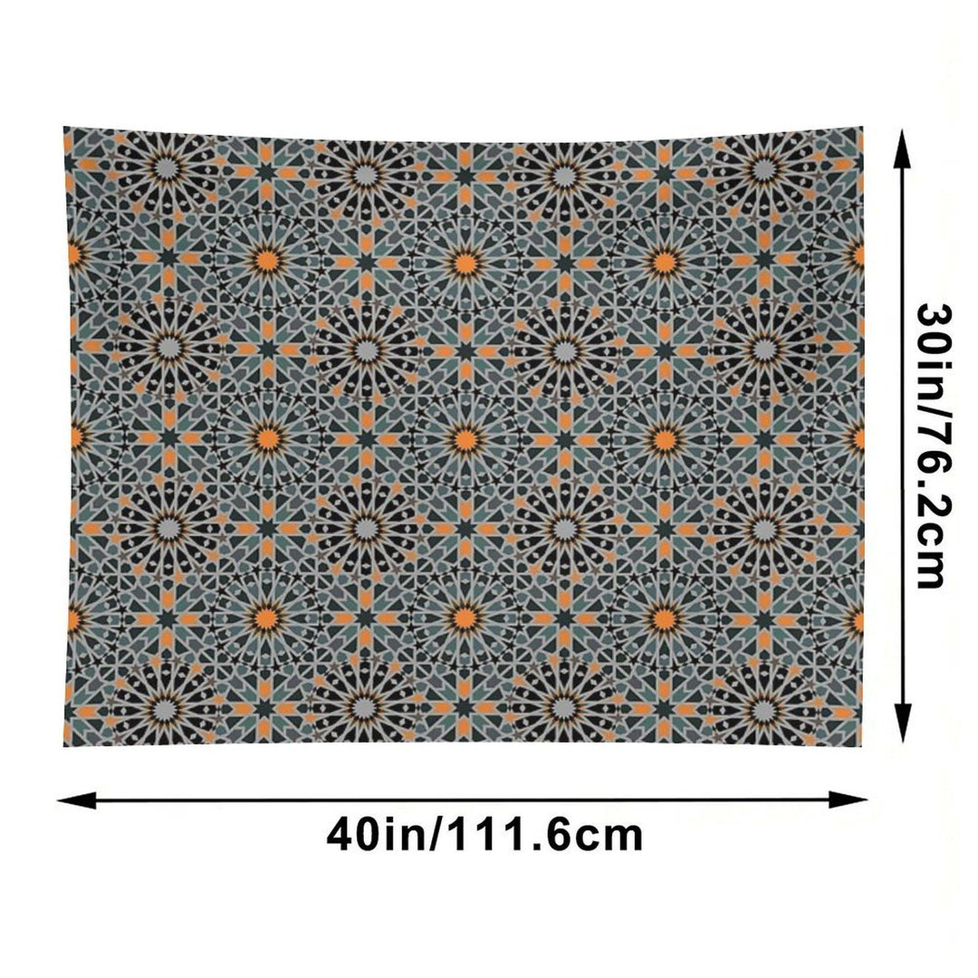 Celestial Illumination Orange Stars in Geometric Night Tapestry
