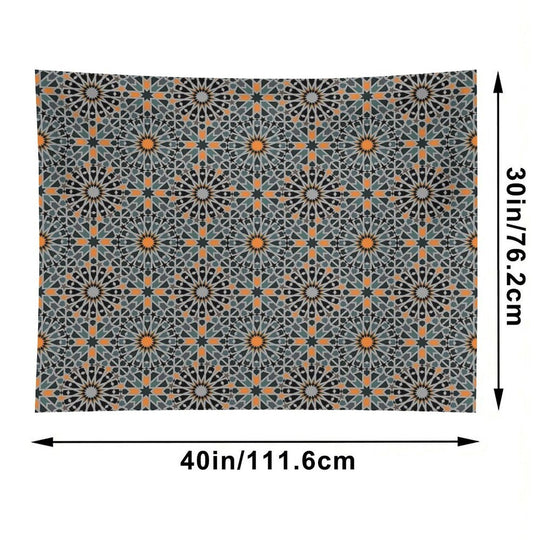Celestial Illumination Orange Stars in Geometric Night Tapestry
