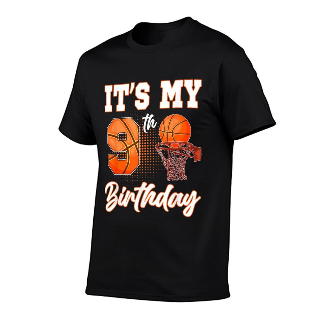Its My 9th Birthday Basketball Theme Party 9 Years Old  Ribbed Collar T-Shirt