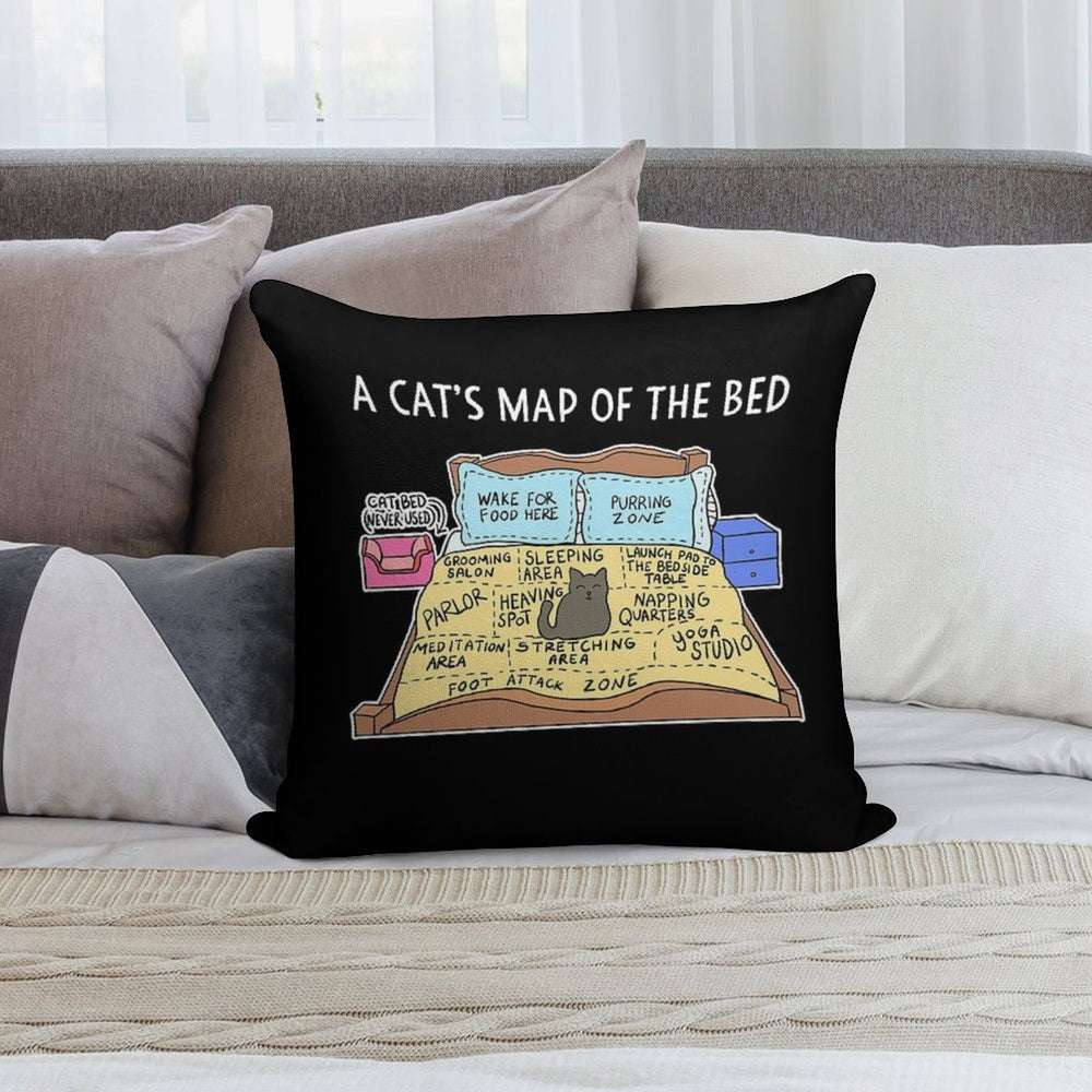 Cats Map of The Bed Funny Cat Gift for Cat Owner Soft Washable Throw Pillow