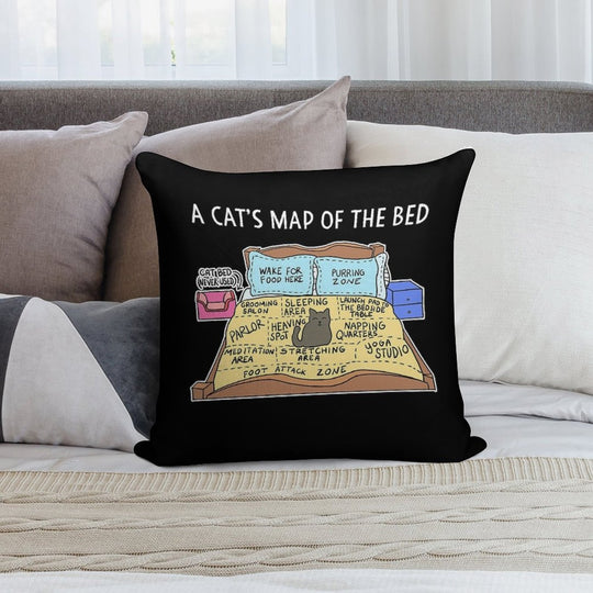 Cats Map of The Bed Funny Cat Gift for Cat Owner Soft Washable Throw Pillow