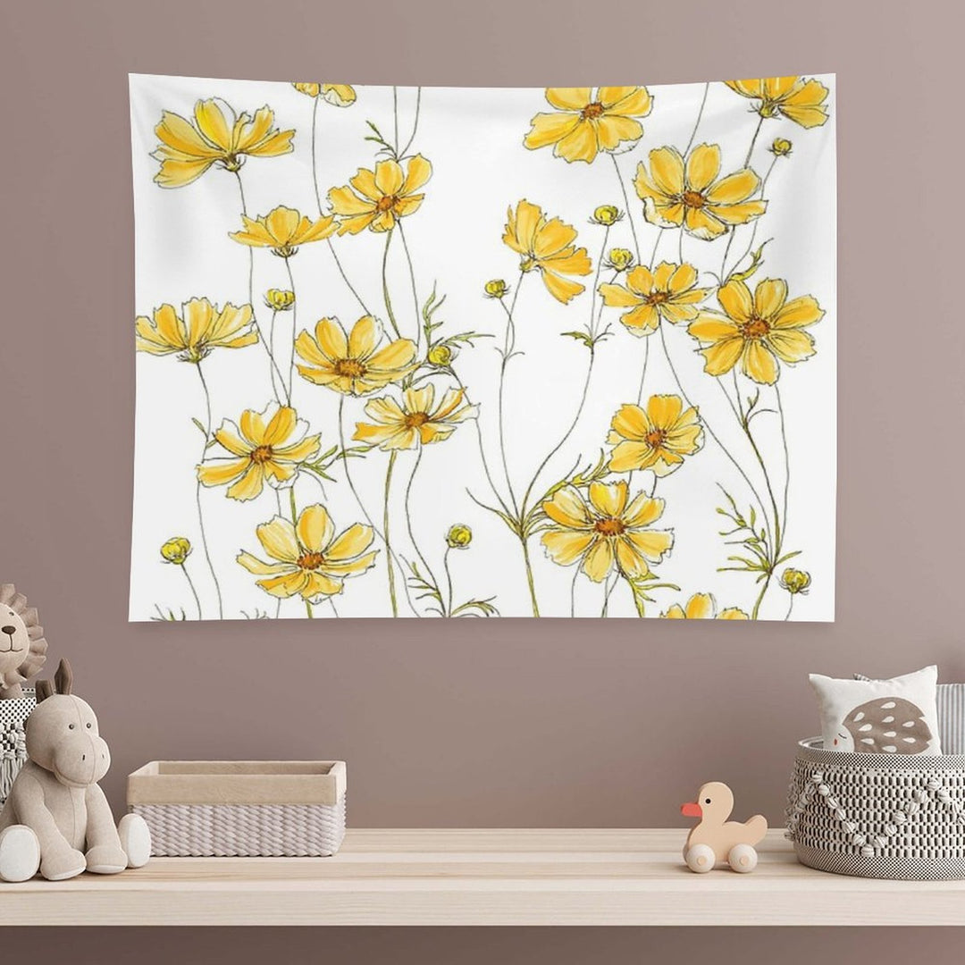 Yellow Cosmos Flowers Tapestry