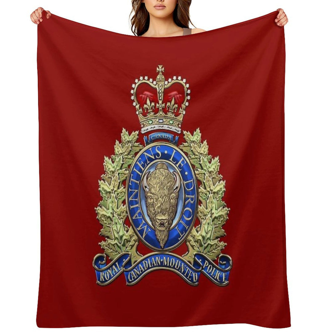 Royal Canadian Mounted Police - RCMP Badge over Red Velvet Sustainable Throw Blanket