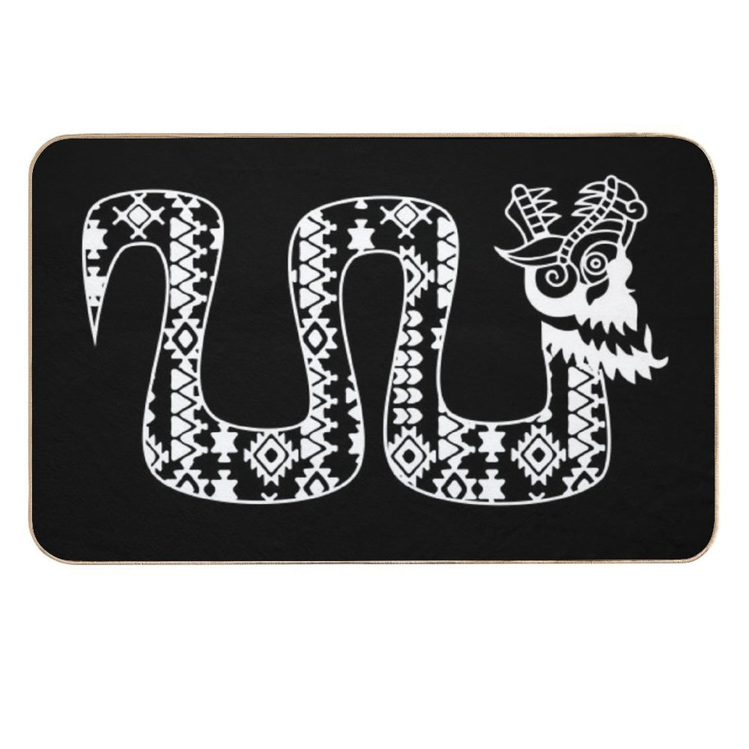 Aztec Tribal Serpent Dragon White  Toxin-Free Bath Mat