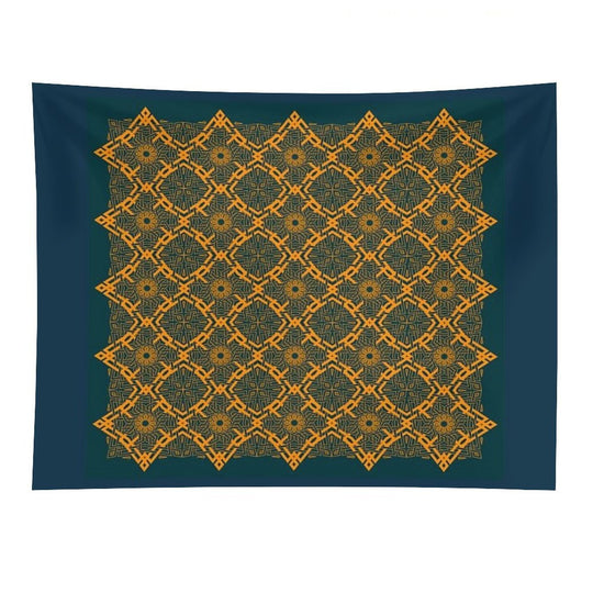 Harmonious Intertwined Lines Orange on Midnight Tapestry