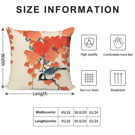 Vintage Japanese Jay And Autumn Grapevine Soft Anti-Pilling Throw Pillow