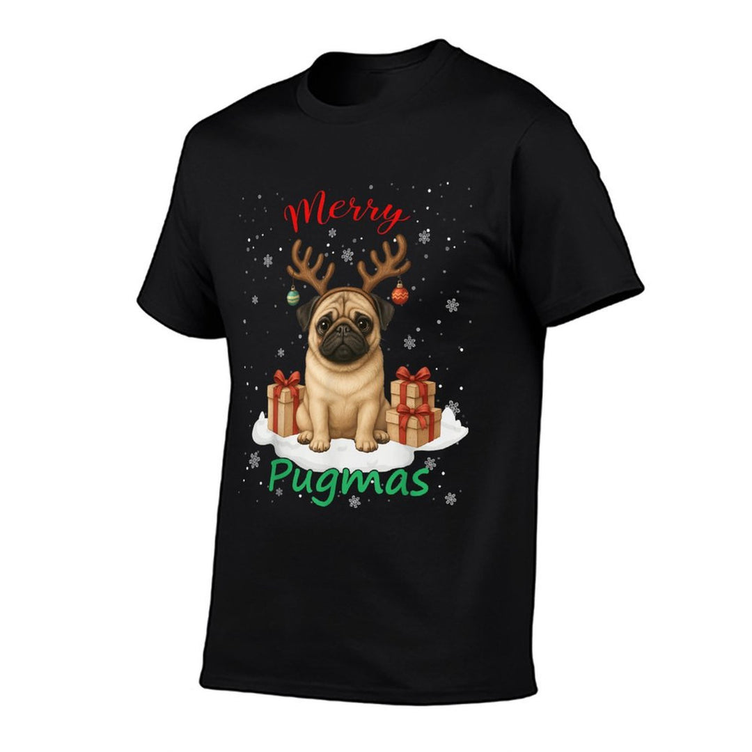 Merry Pugmas for Woman Pug Lovers Fanny Christmas Pug  Cotton T-Shirt