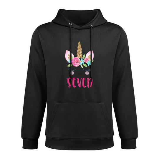 Kids Seven Unicorn Birthday Girl 7 Year Old Cute Durable Construction Hoodie