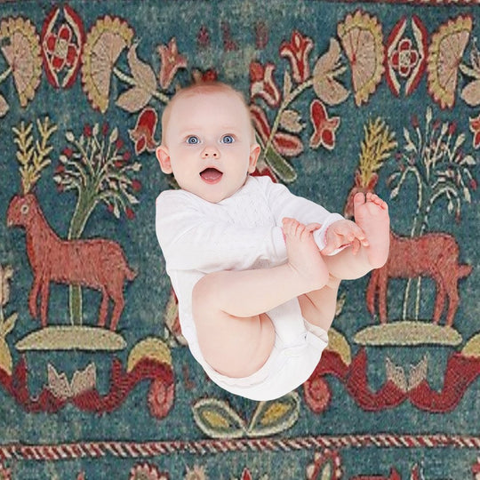 ANTIQUE  RED BLUE SWEDISH TAPESTRY WITH DEERS AND FLOWERS Shrink-resistant Throw Blanket