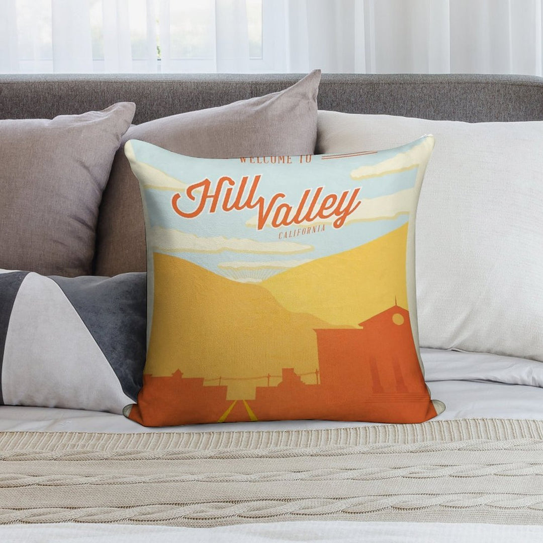 Back to The Future - Welcome To Hill Valley Soft Reinforced Edging Throw Pillow