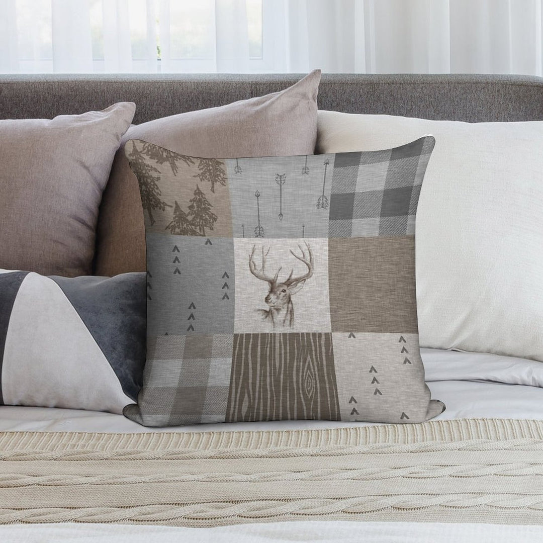 Deer Patchwork - Rustic Neutrals Soft Hidden Zipper Throw Pillow