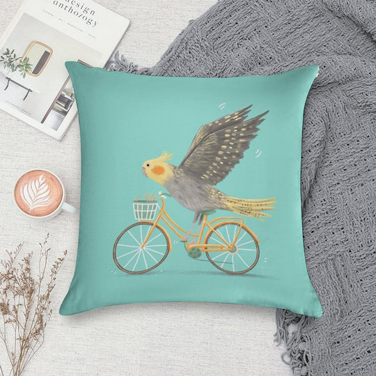 Cockatiel on A Bicycle Soft Anti-Pilling Throw Pillow