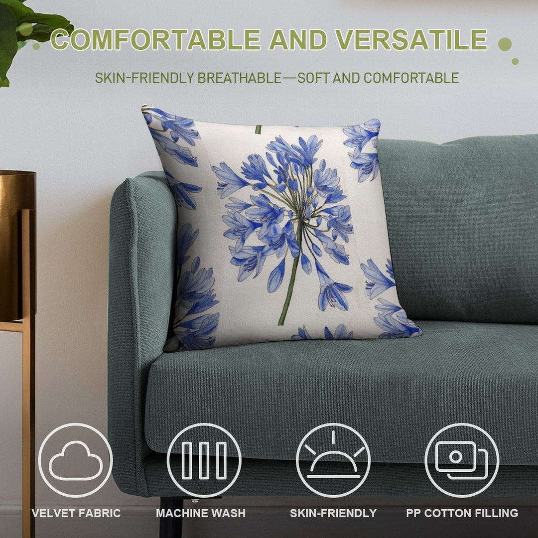 Agapanthus Flower Watercolour Painting Soft Hidden Zipper Throw Pillow