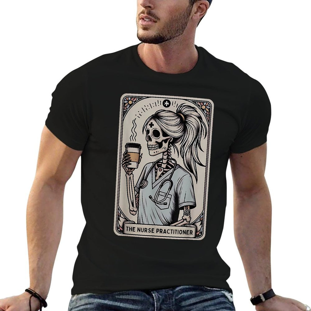 Nurse Practitioner Tarot Card Skeleton Halloween Witch Vibes  Moisture-wicking T-Shirt