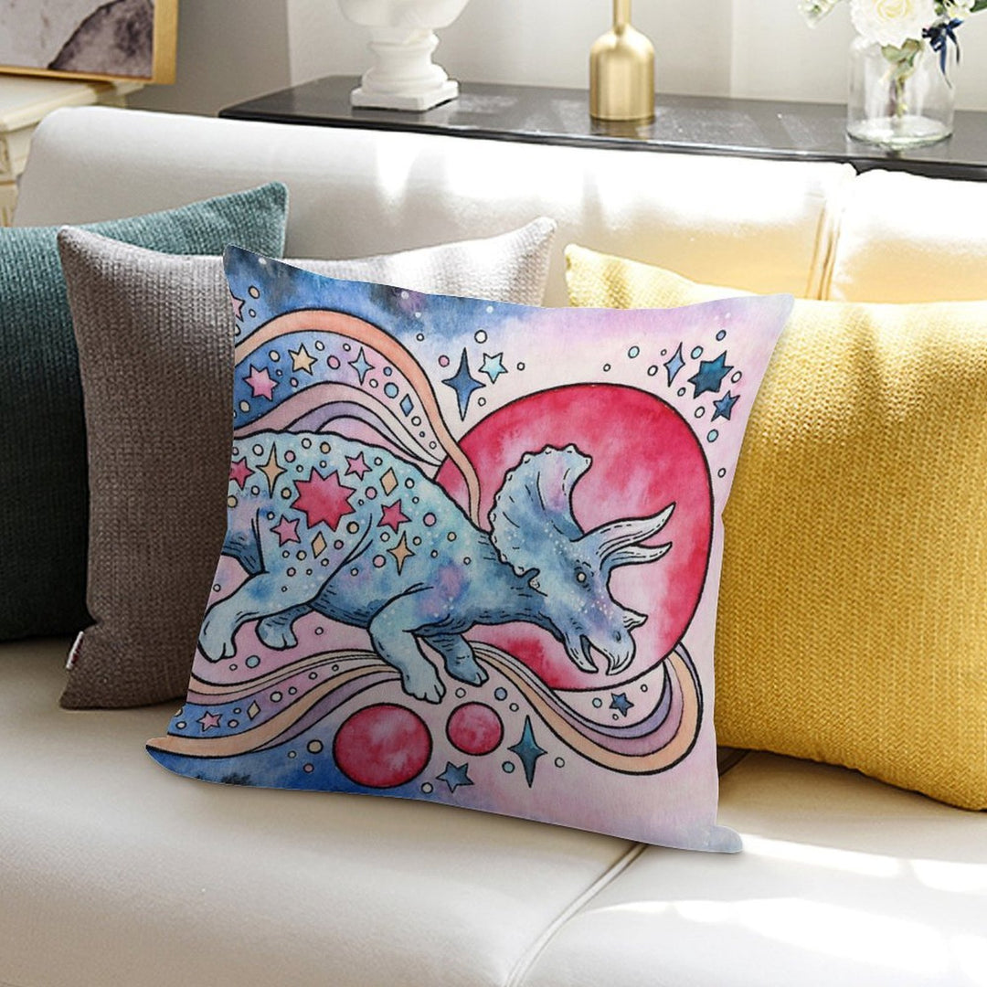 Star Tricera  Cosmic Dinosaur Watercolor Soft Reinforced Edging Throw Pillow