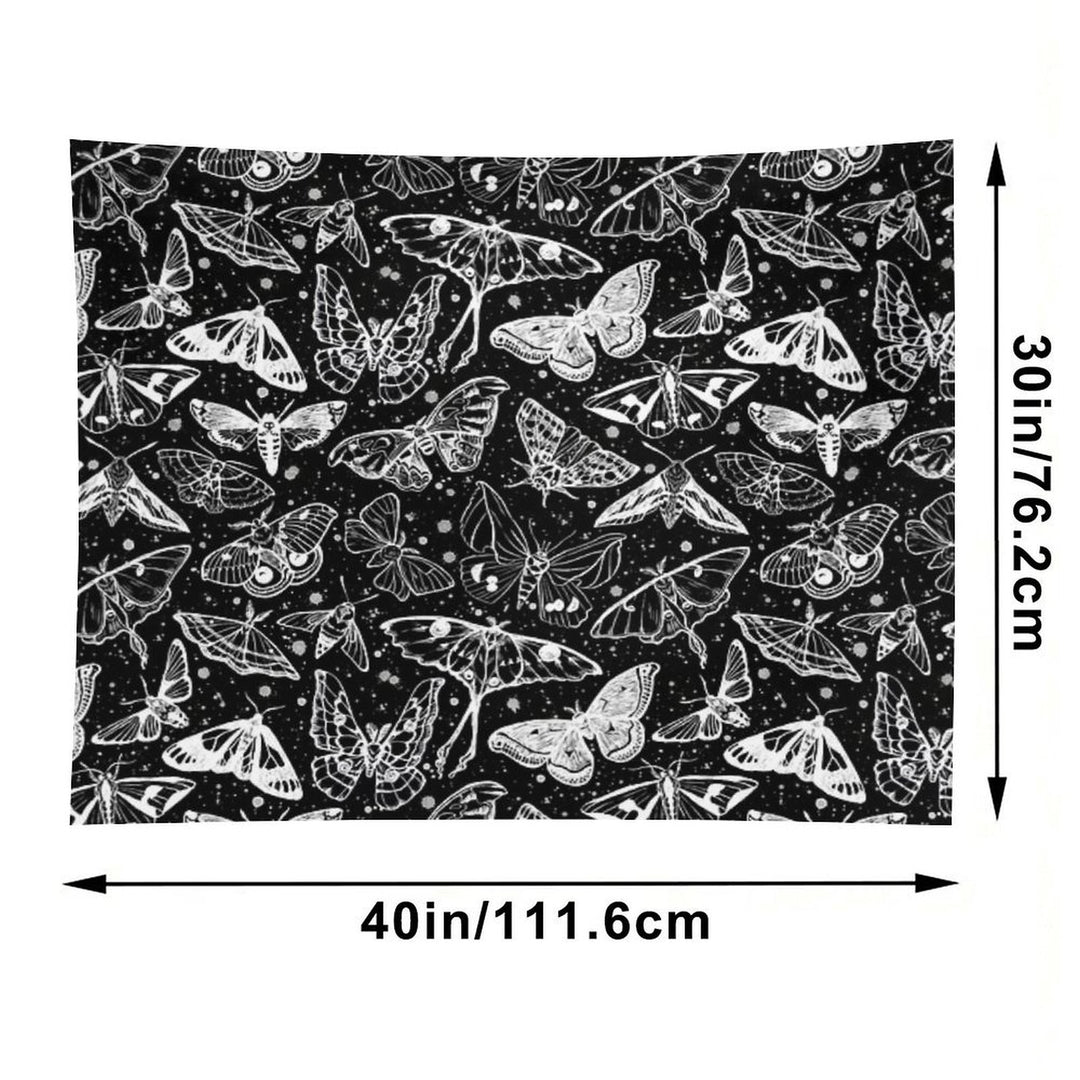 Moth Magic on Black Tapestry