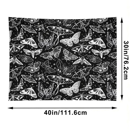 Moth Magic on Black Tapestry