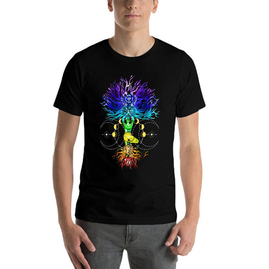 Chakra Tree of Life with Phases Of The Moon Hatha Yoga  Tagless Design T-Shirt