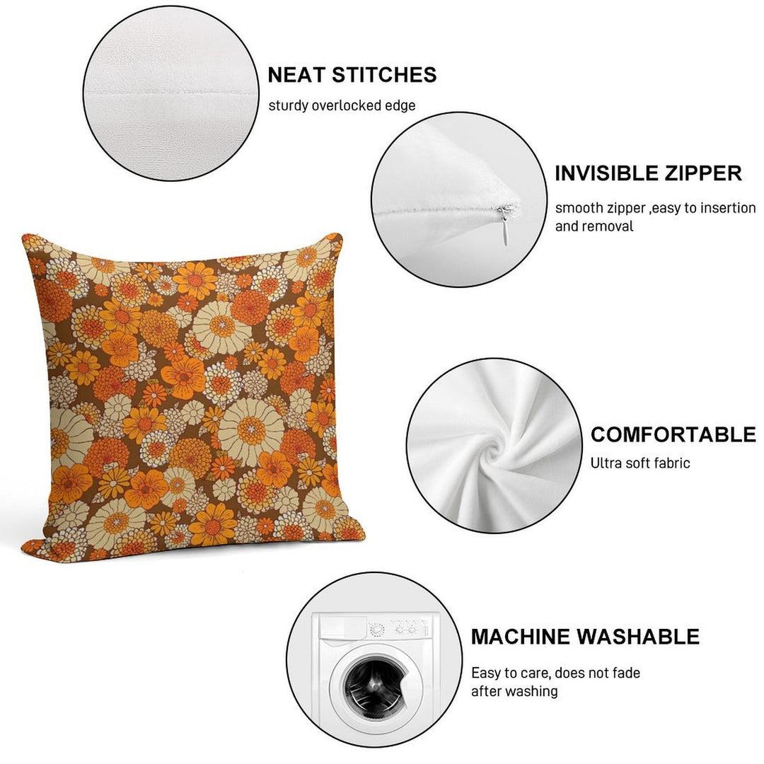 70s Retro Daisies, Vintage Flower Power, Orange And Brown, Boho, Soft Ultra-Soft Texture Throw Pillow