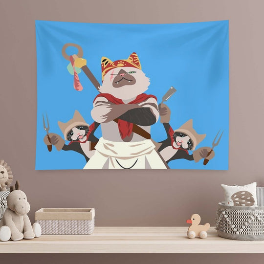 Meowscular Chef And His Crew Tapestry
