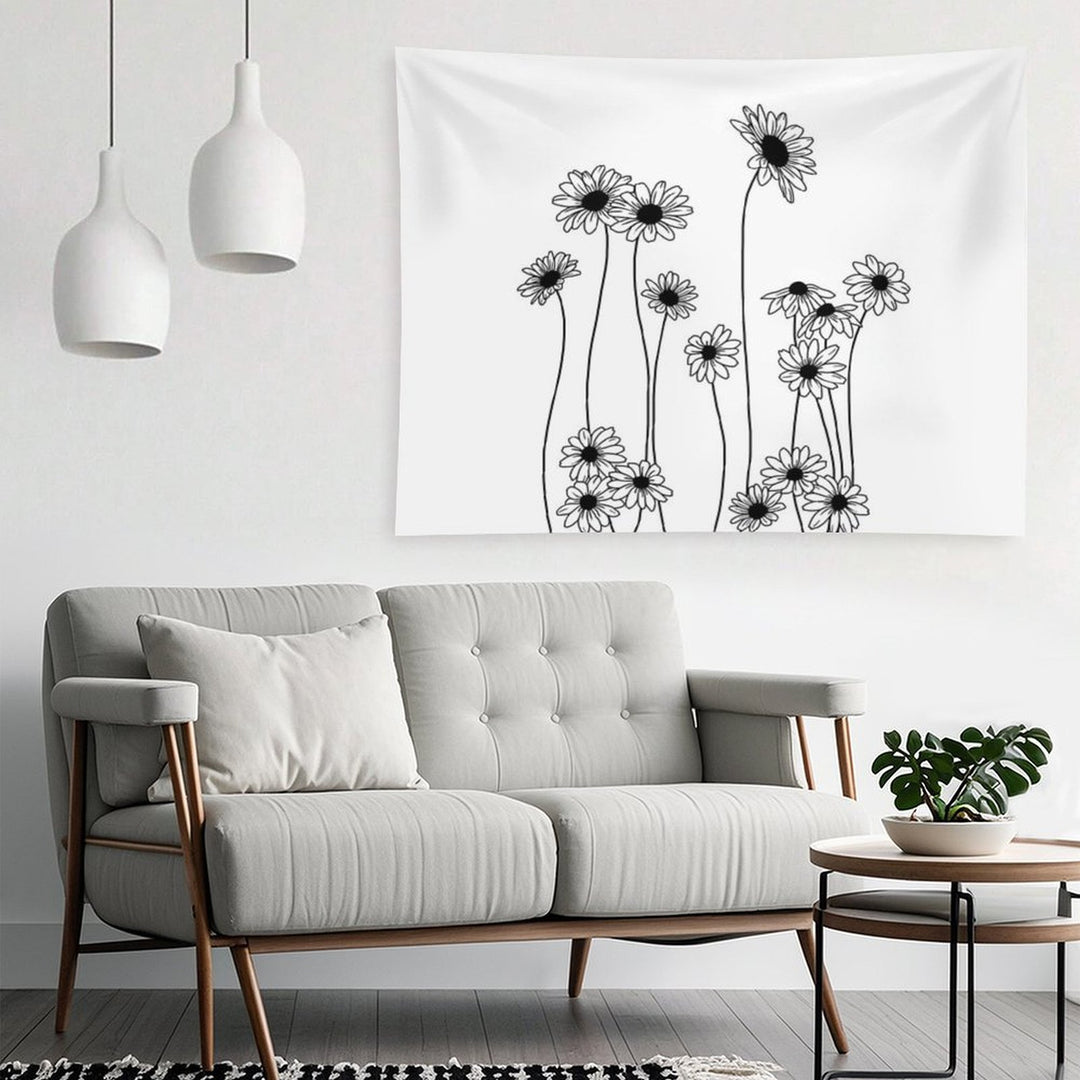 Daisies Botanical Line Drawing Tapestry