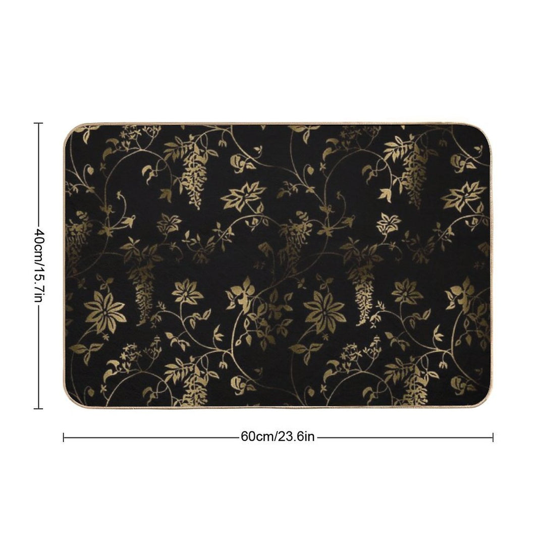 Black Gold Roses Flowers  Absorbent Bath Mat