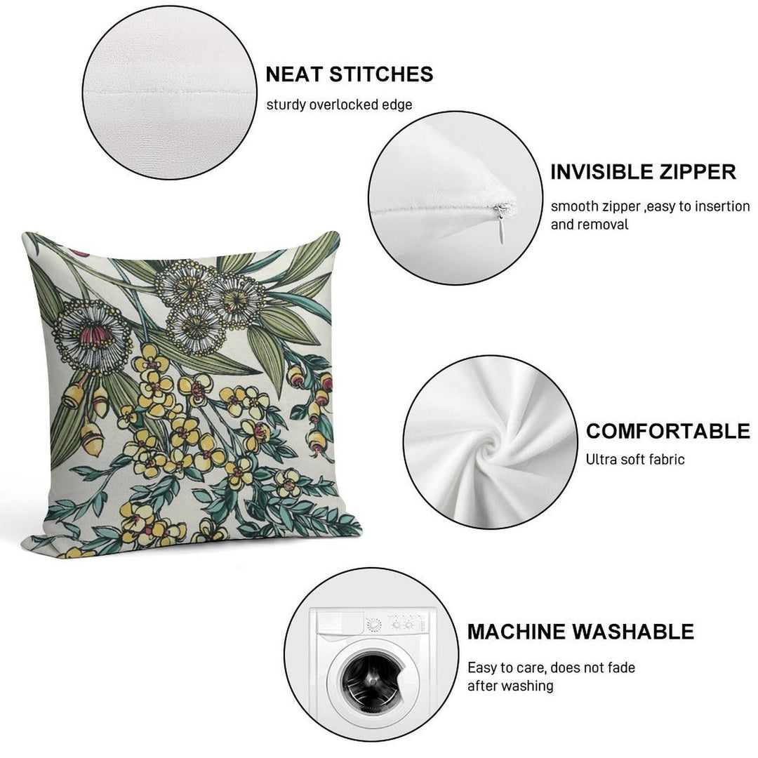 Retro Australian Native Floral Soft Short Plush Fabric Throw Pillow