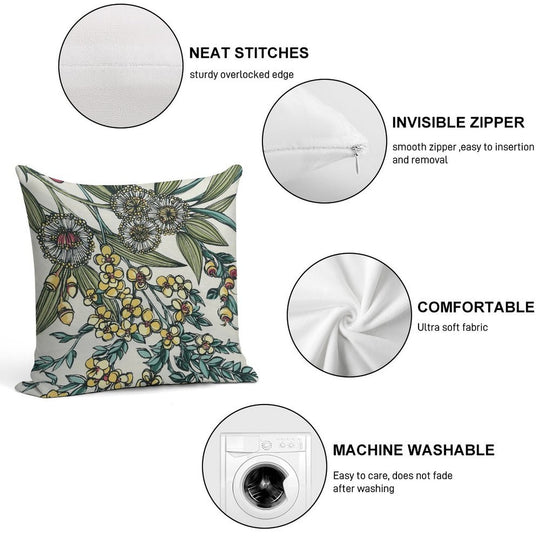 Retro Australian Native Floral Soft Short Plush Fabric Throw Pillow