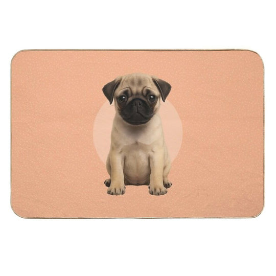 Cute Pug Puppy on Ditsy Background - Peach  Odorless Bath Mat