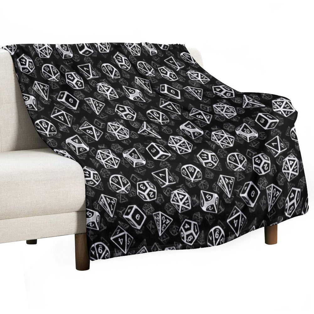 D20 Dice Set Pattern (White) Quick-dry Throw Blanket