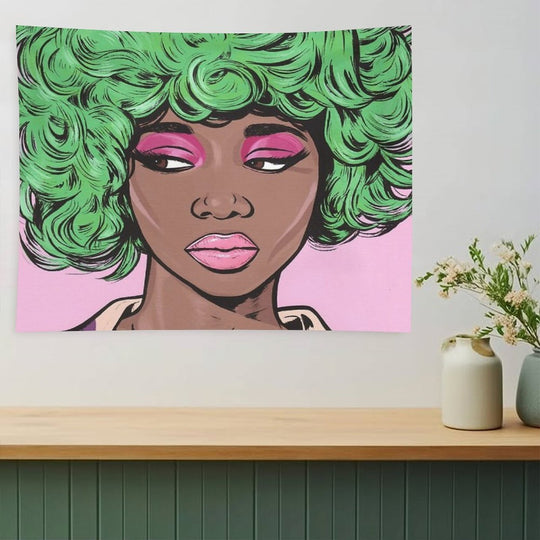 Green Haired Kawaii Comic Girl Tapestry