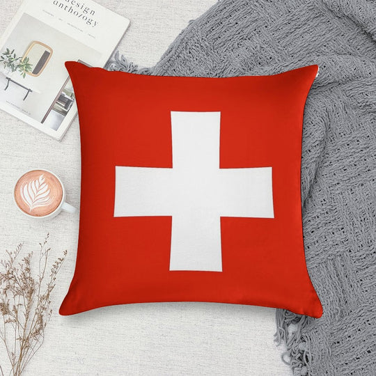 Flag of Switzerland Soft Short Plush Fabric Throw Pillow