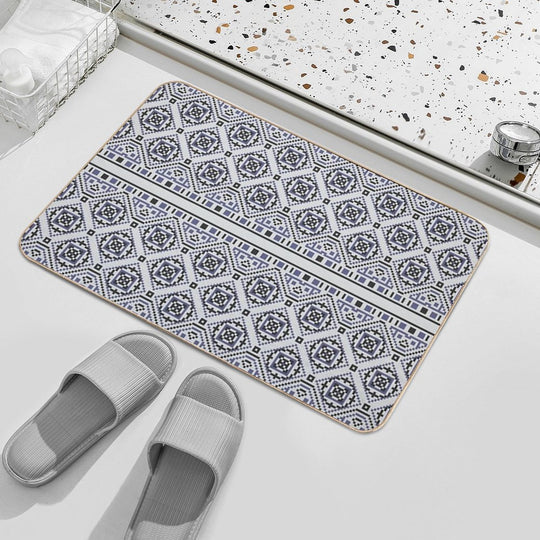 Silver And Blue Geometric Motif  Multi-Purpose Bath Mat