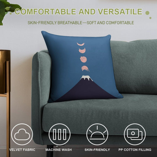 Cat Landscape 73 Soft Short Plush Fabric Throw Pillow