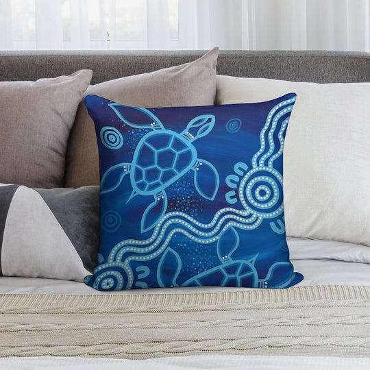 Authentic Aboriginal Art - 2 Sea Turtles Soft Home Decor Throw Pillow