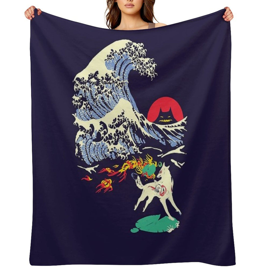 The Great Wave Off Oni Island Compact Throw Blanket