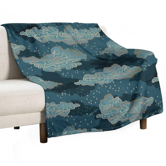 Clouds And Stars {Golden And Blue} Comfort Throw Blanket