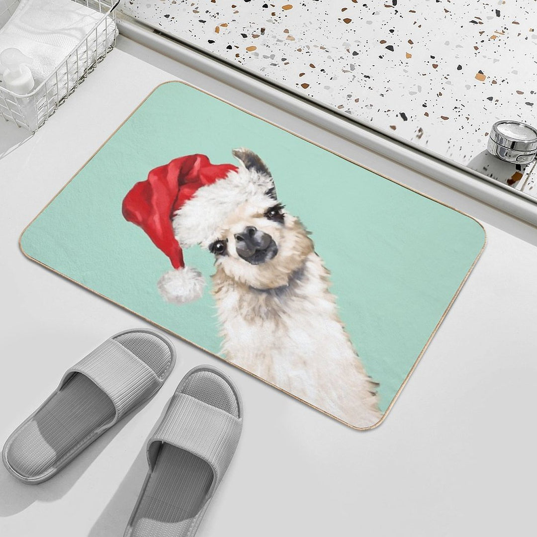 Christmas Sneaky Llama in Green  Absorbent Bath Mat