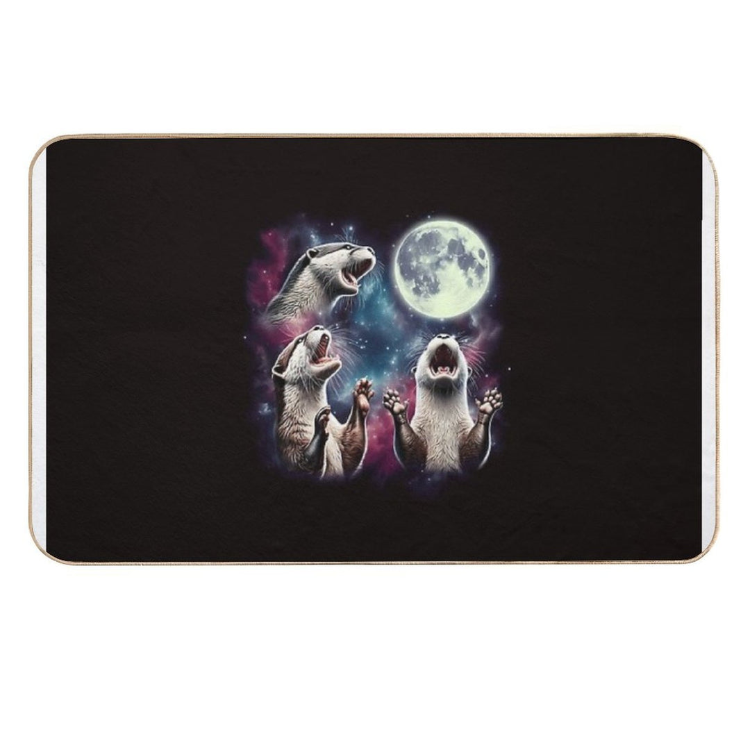 Three Otters Howling At Moon Funny Weird Cursed Meme  Repositionable Bath Mat