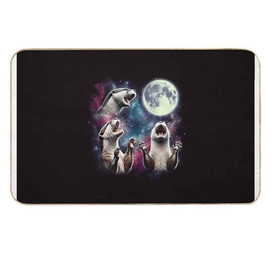 Three Otters Howling At Moon Funny Weird Cursed Meme  Repositionable Bath Mat