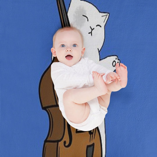 Cute Cat Double Bass Player For Double Bass Player And Classical Musician As A Double Bass Sustainable Throw Blanket