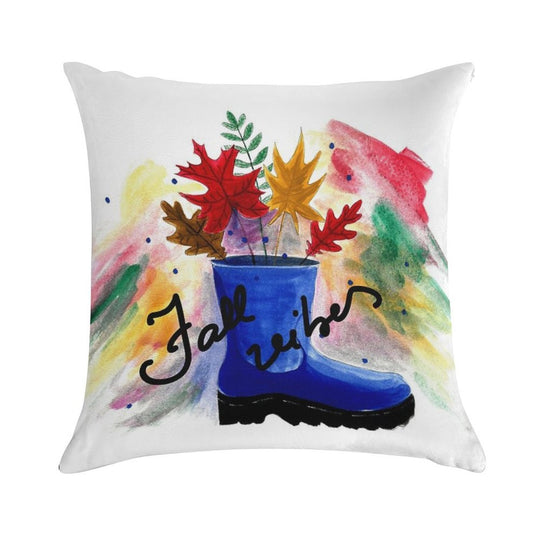 Vibrant Fall Leaves in A Blue Boot - Fall Vibes Soft Warmth Comfort Throw Pillow