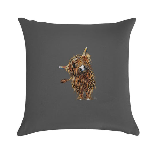 HiGHLaND CoW PRiNT SCoTTiSH ' CoooWeee ON GReY ' BY SHiRLeY MacARTHuR Soft Easy Maintenance Throw Pillow
