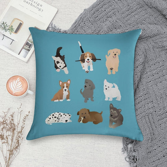 Puppies (blue) Soft Shrink-Resistant Throw Pillow