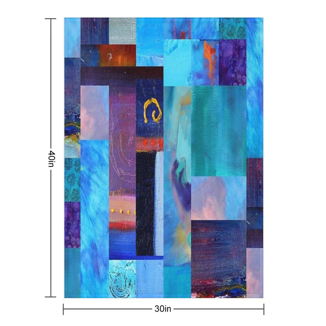 Classic Blue Collage Abstract Painting Art Plush Throw Blanket