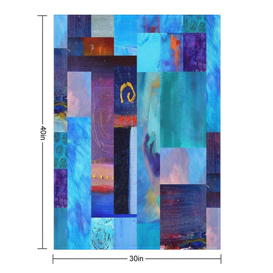 Classic Blue Collage Abstract Painting Art Plush Throw Blanket