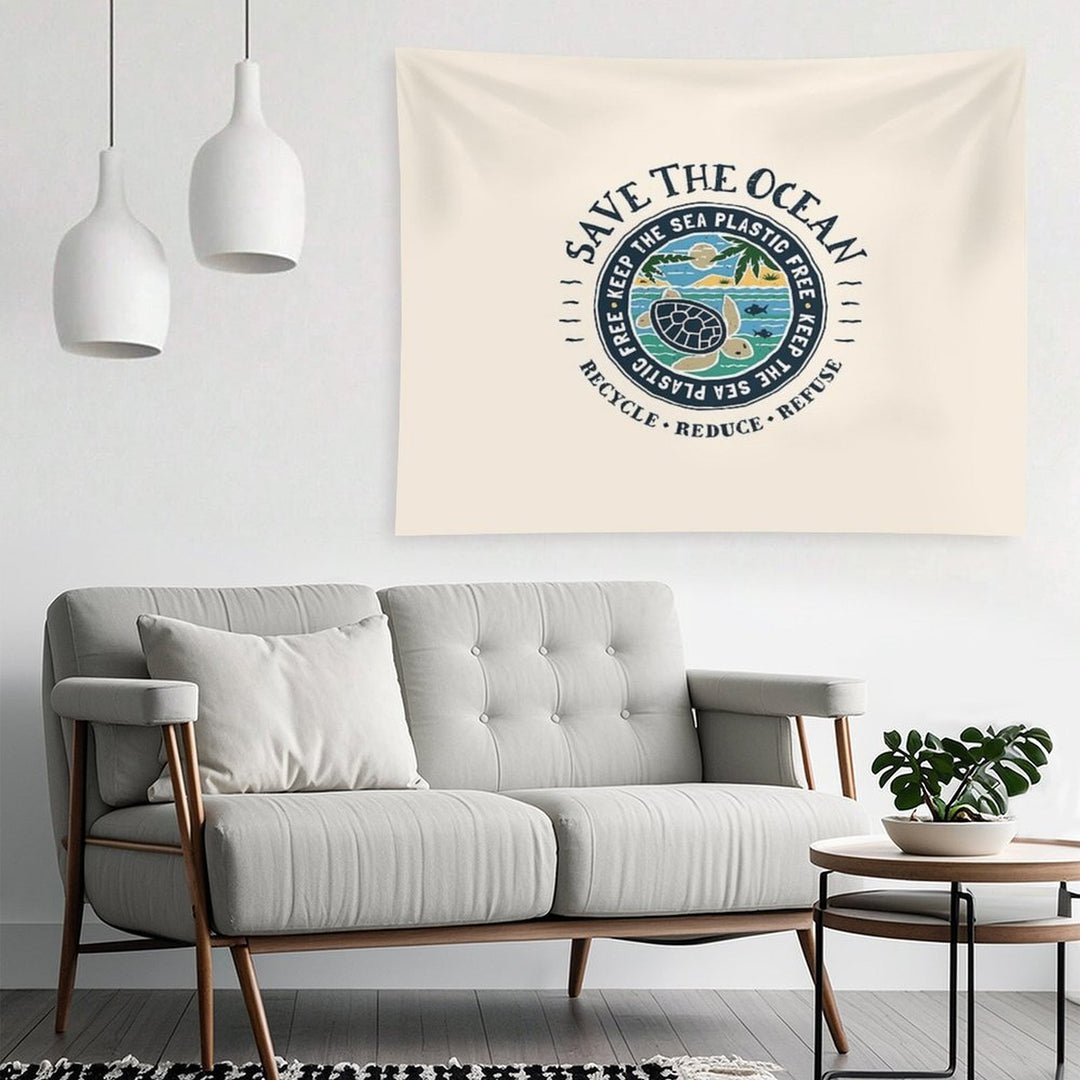Save The Ocean Keep The Sea Plastic Free Turtle Scene Tapestry